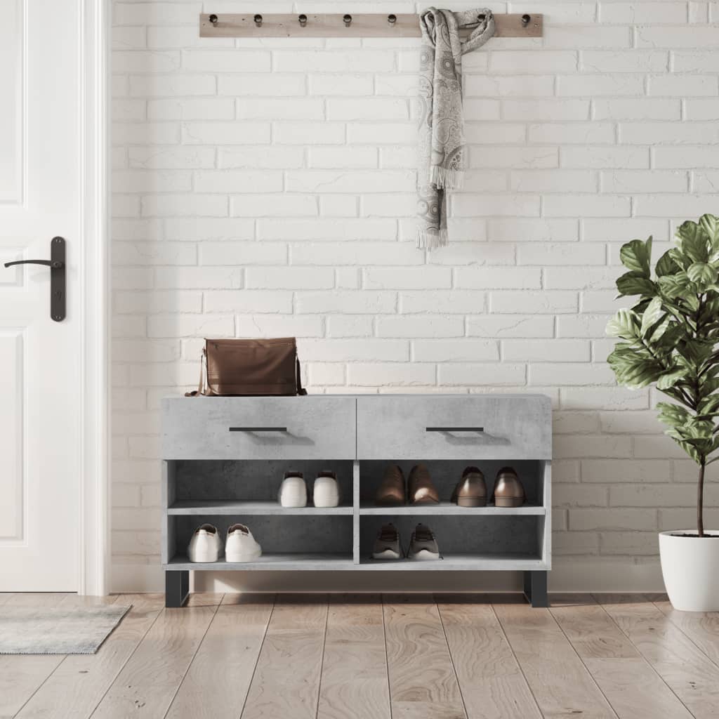 Klupa za cipele siva boja betona 102x35x55 cm konstruirano drvo
