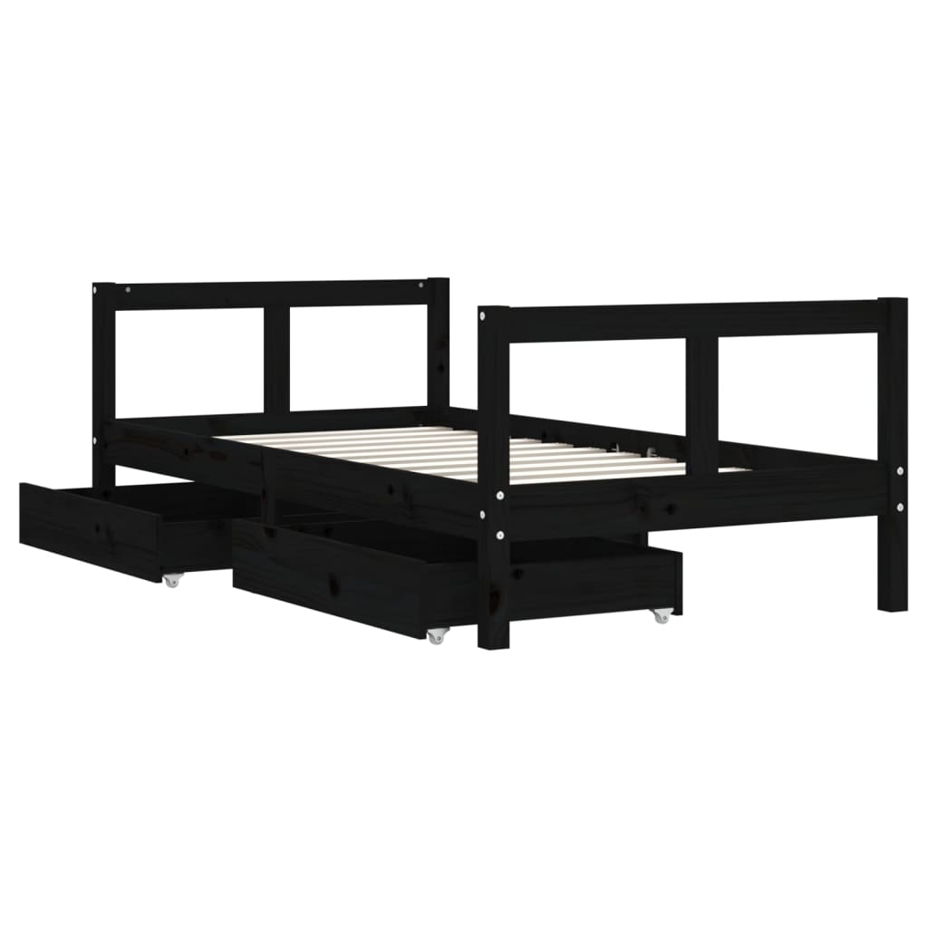 Okvir za dječji krevet s ladicama crni 80 x 160 cm od borovine
