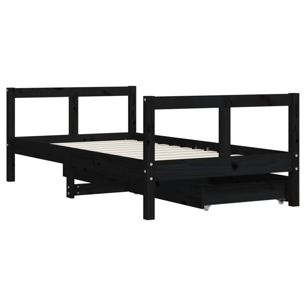 Okvir za dječji krevet s ladicama crni 80 x 160 cm od borovine