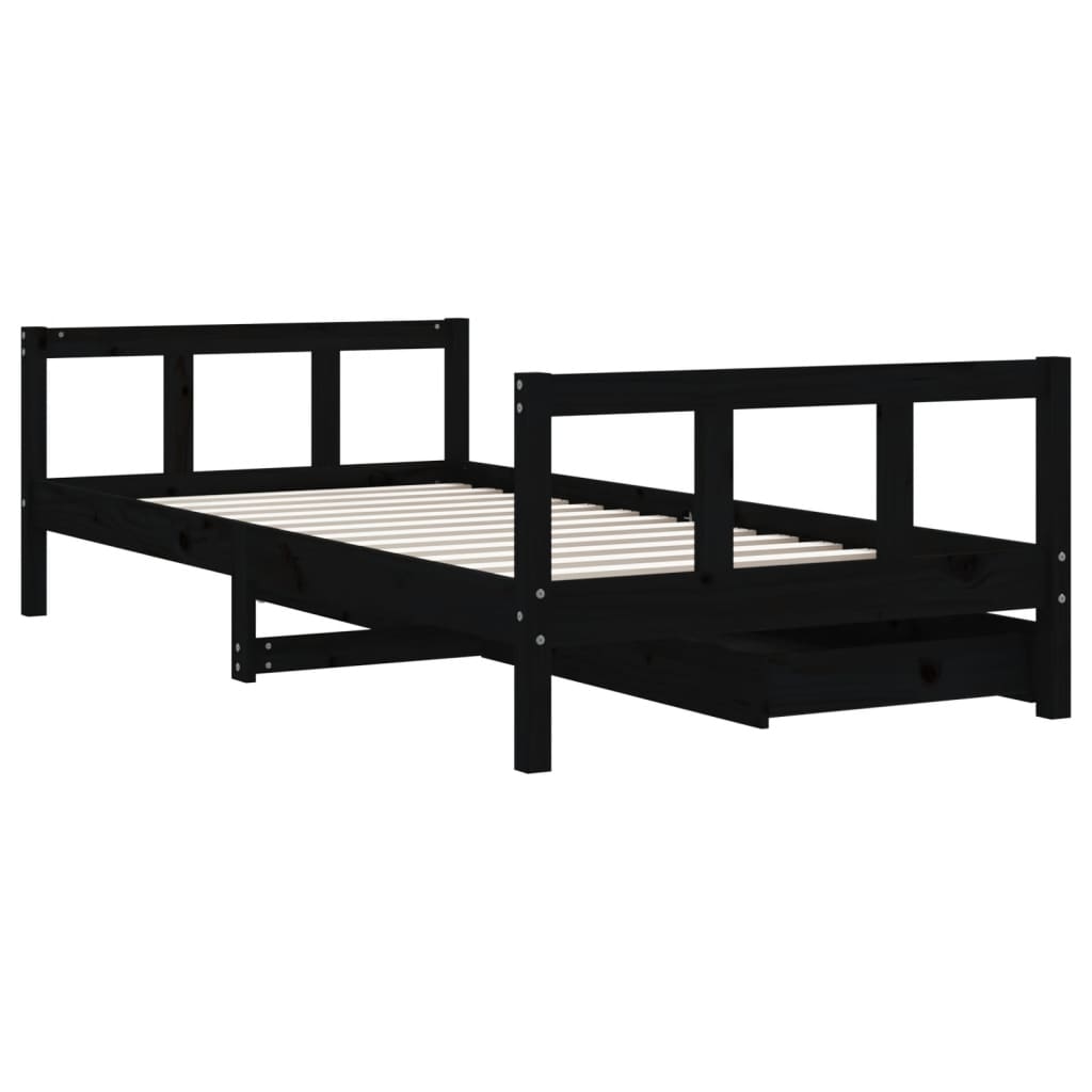Okvir za dječji krevet s ladicama crni 90 x 190 cm od borovine