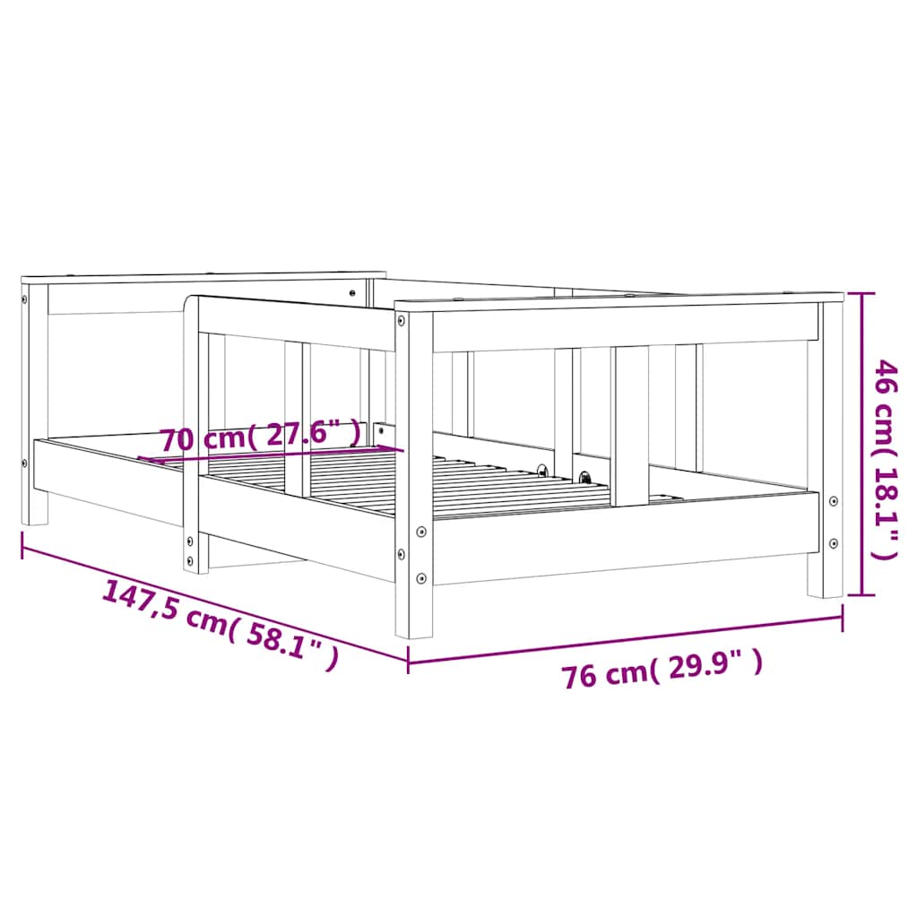Okvir za dječji krevet 70 x 140 cm od masivne borovine