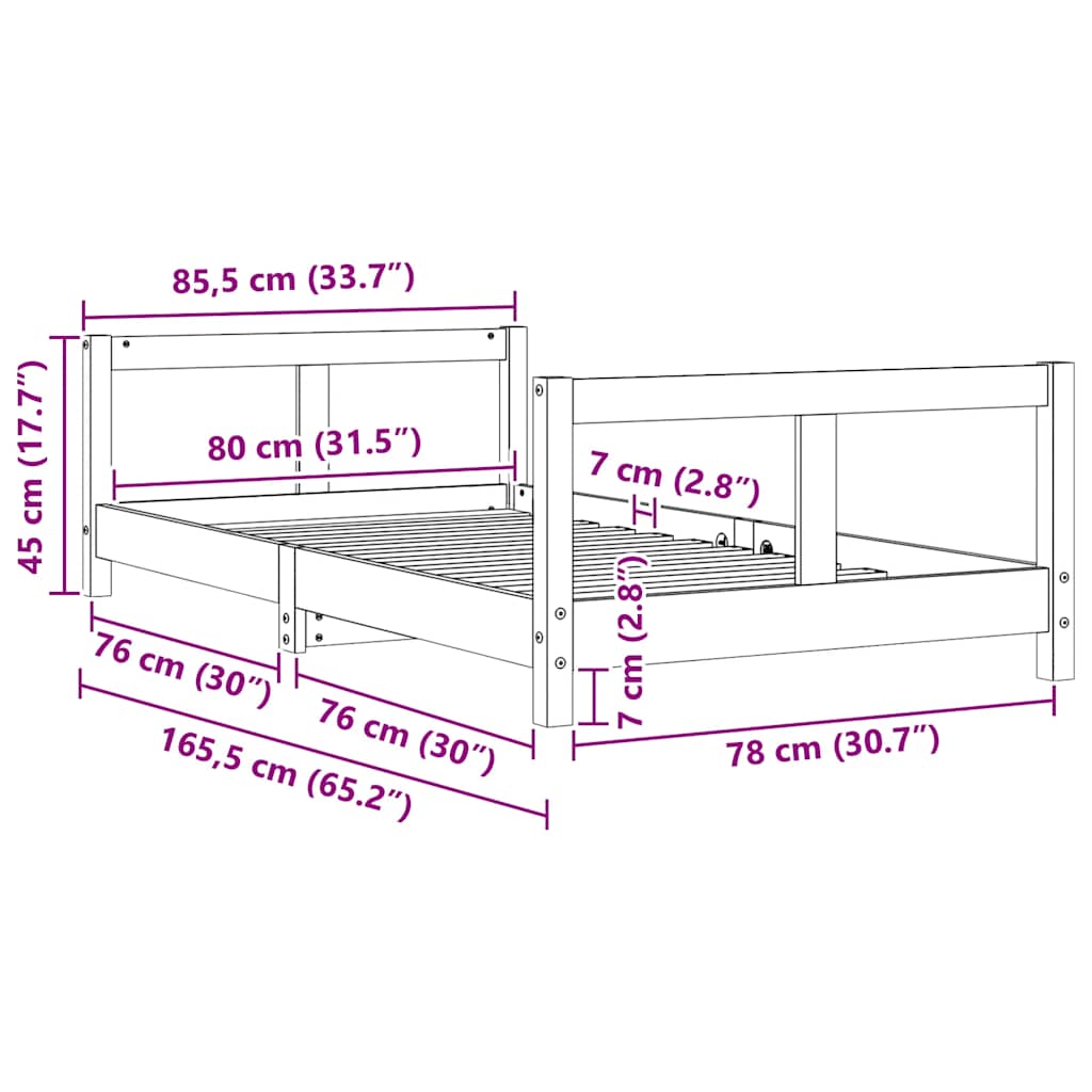 Okvir za dječji krevet bijeli 80 x 160 cm od masivne borovine