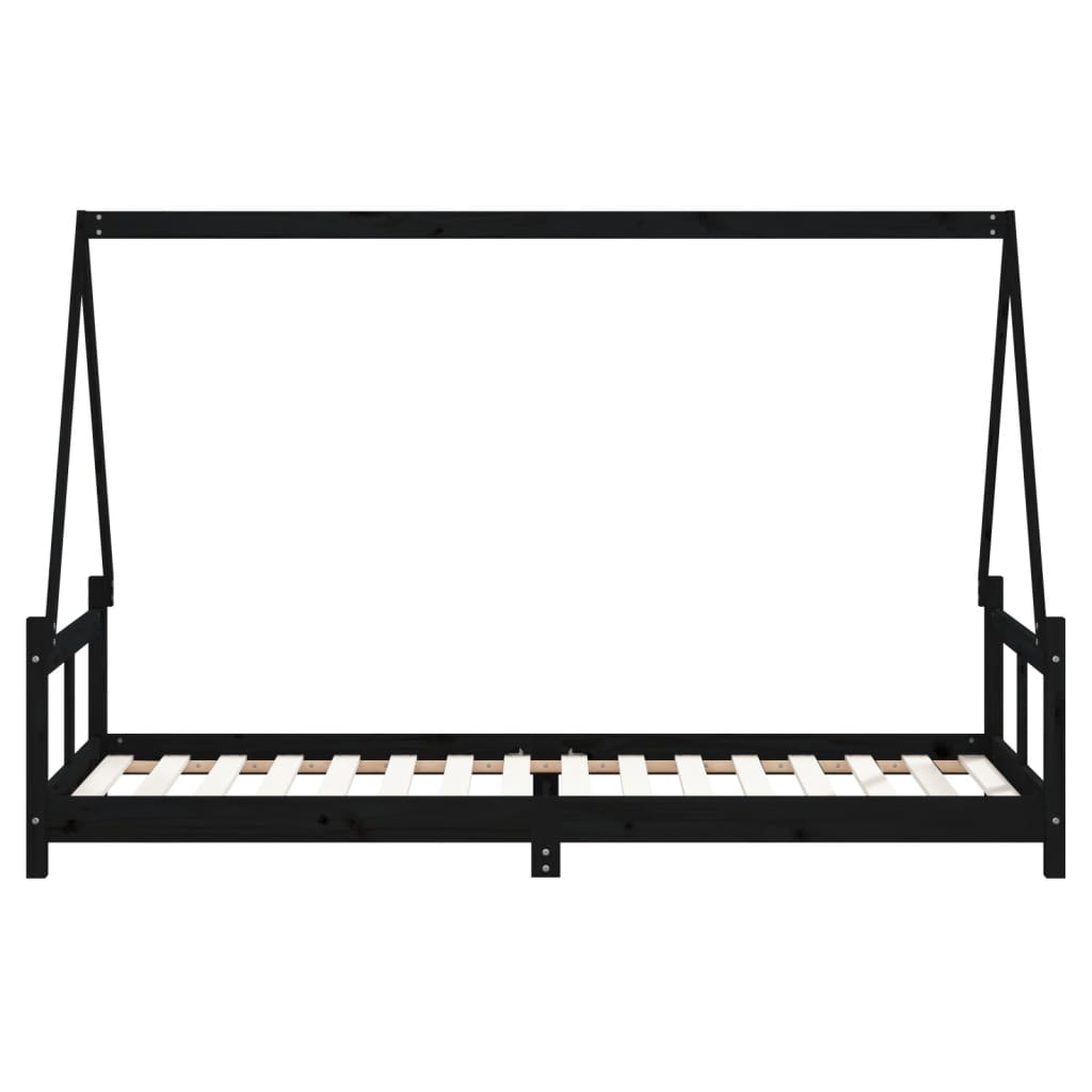 Okvir za dječji krevet crni 80 x 200 cm od masivne borovine