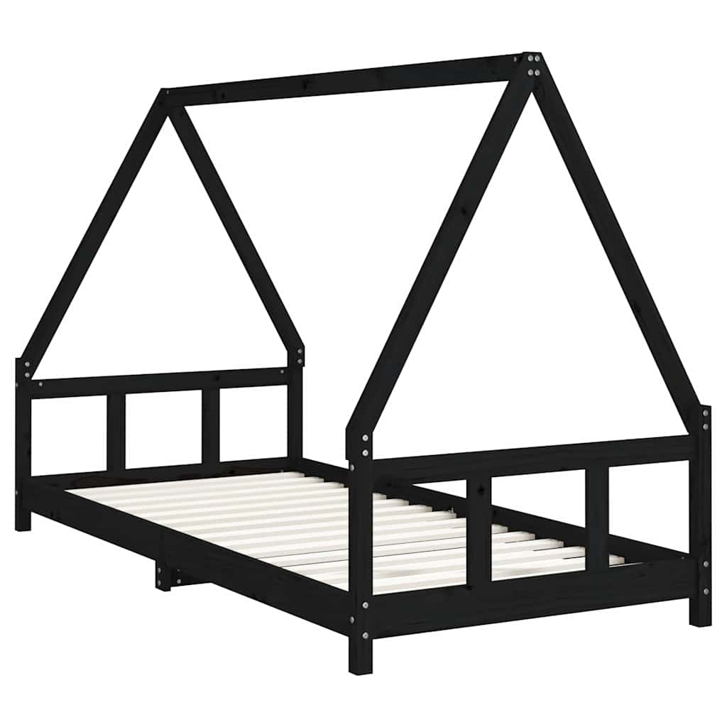 Okvir za dječji krevet crni 90 x 200 cm od masivne borovine