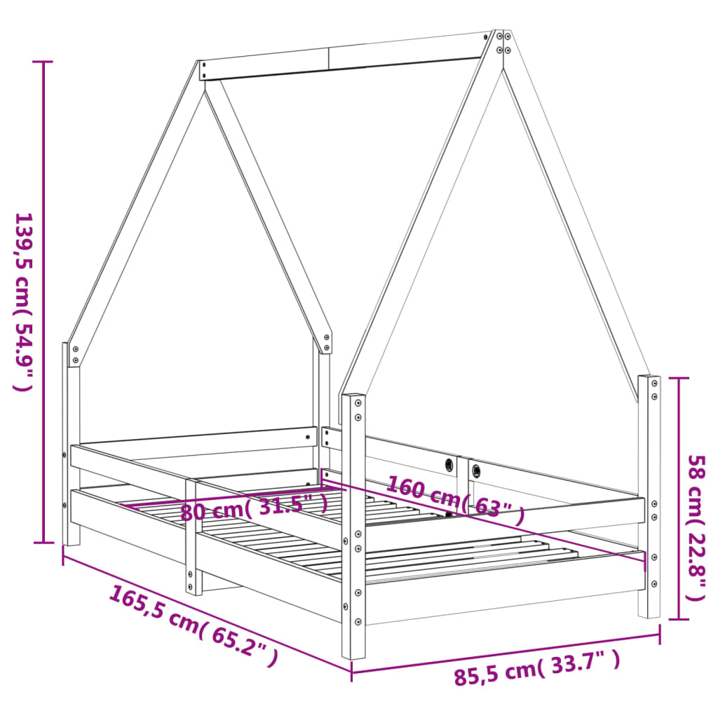 Okvir za dječji krevet 80 x 160 cm od masivne borovine