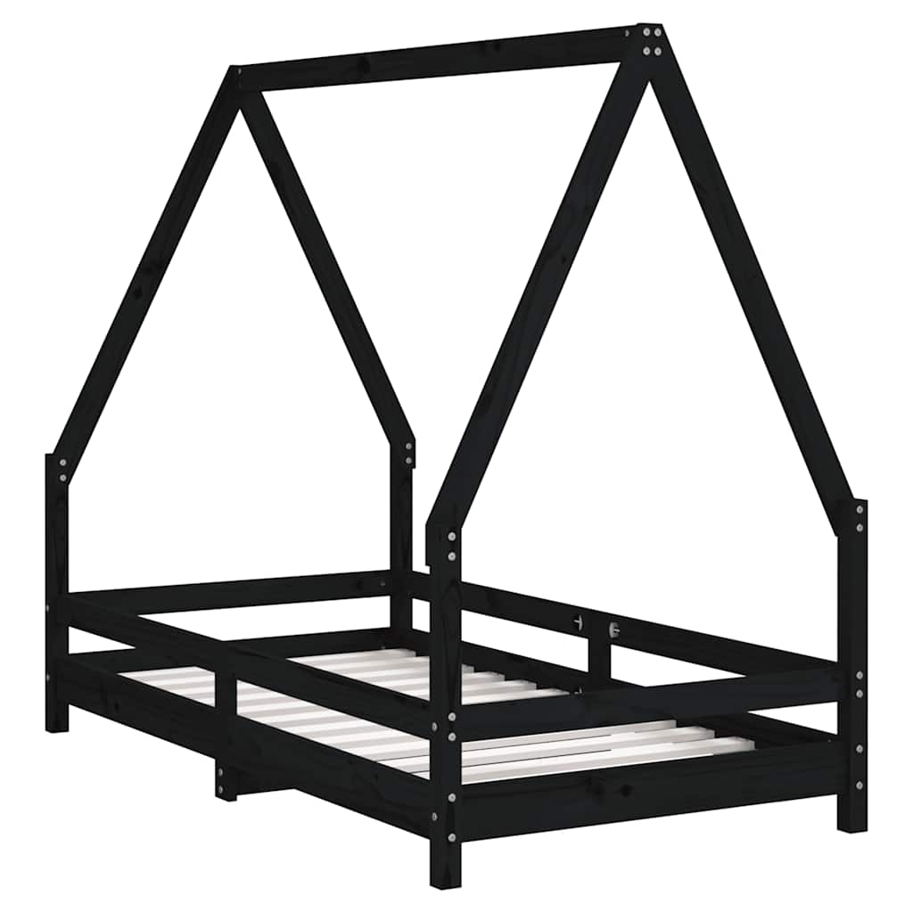 Okvir za dječji krevet crni 80 x 160 cm od masivne borovine
