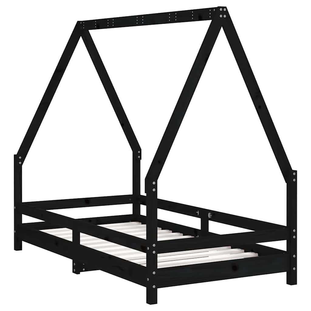 Okvir za dječji krevet crni 80 x 160 cm od masivne borovine