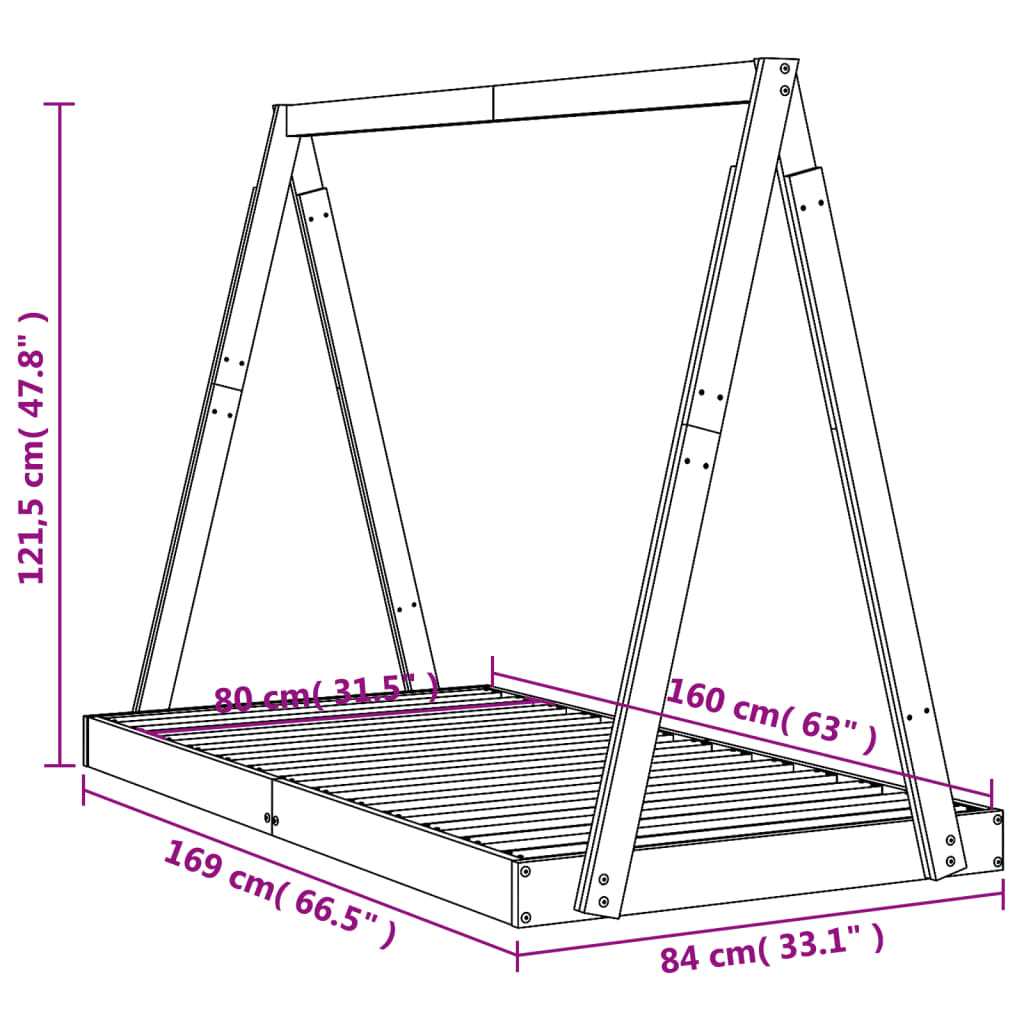 Okvir za dječji krevet 80 x 160 cm od masivne borovine