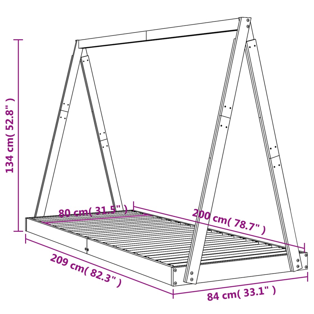 Okvir za dječji krevet bijeli 80 x 200 cm od masivne borovine