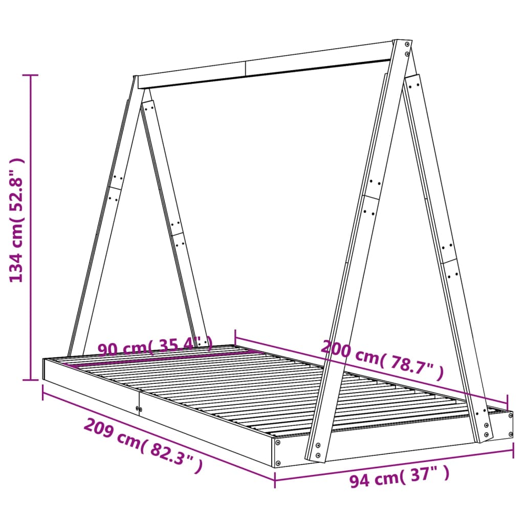 Okvir za dječji krevet 90 x 200 cm od masivne borovine