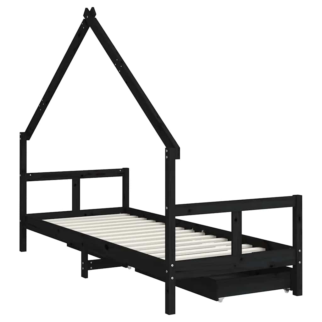 Okvir dječjeg kreveta s ladicama crni 80 x 200 cm od borovine