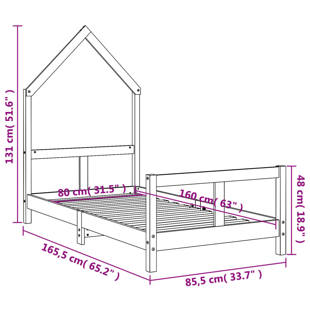 Okvir za dječji krevet 80 x 160 cm od masivne borovine