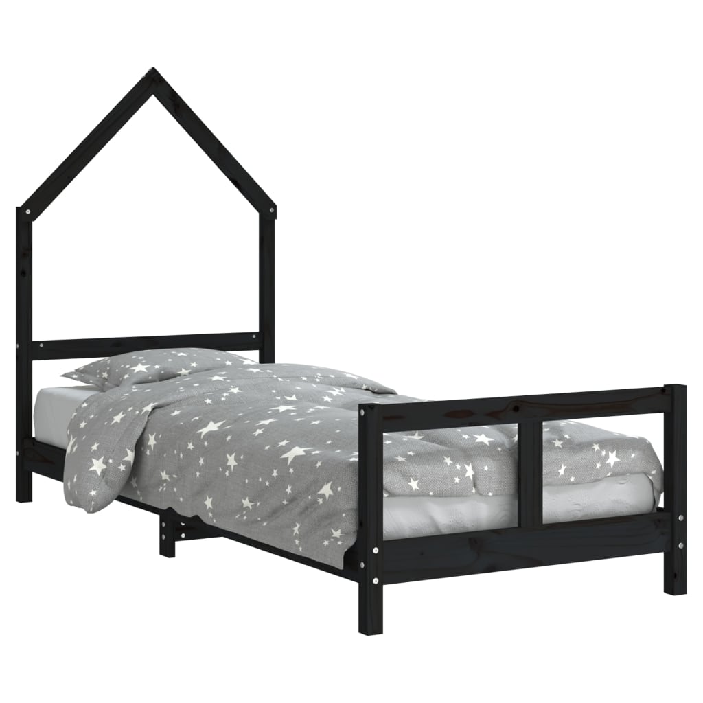 Okvir za dječji krevet crni 80 x 200 cm od masivne borovine