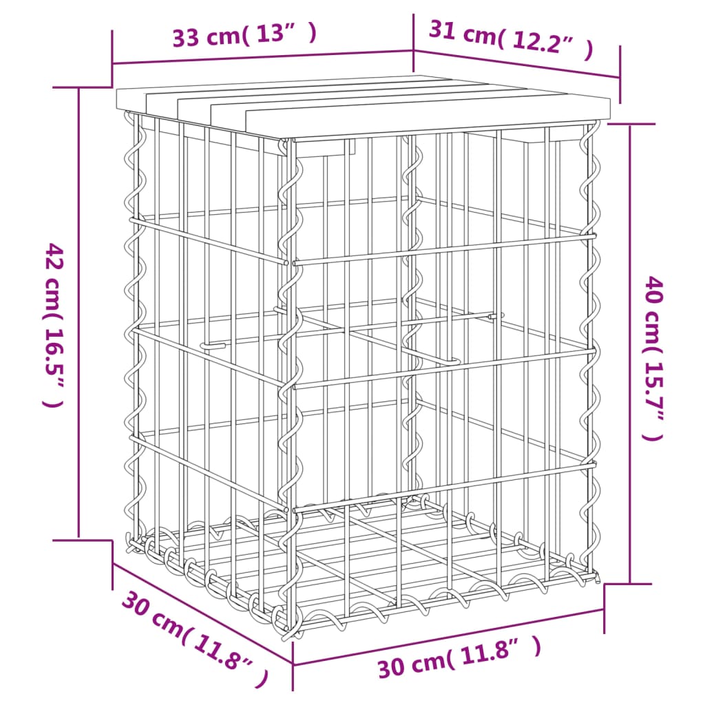 Vrtna klupa s gabionskim dizajnom 33x31x42 cm masivna borovina