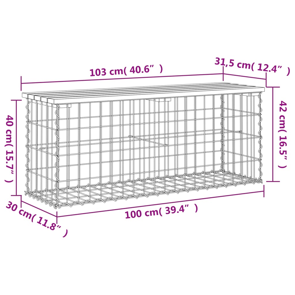Vrtna klupa s gabionskim dizajnom 103x31,5x42 cm od borovine