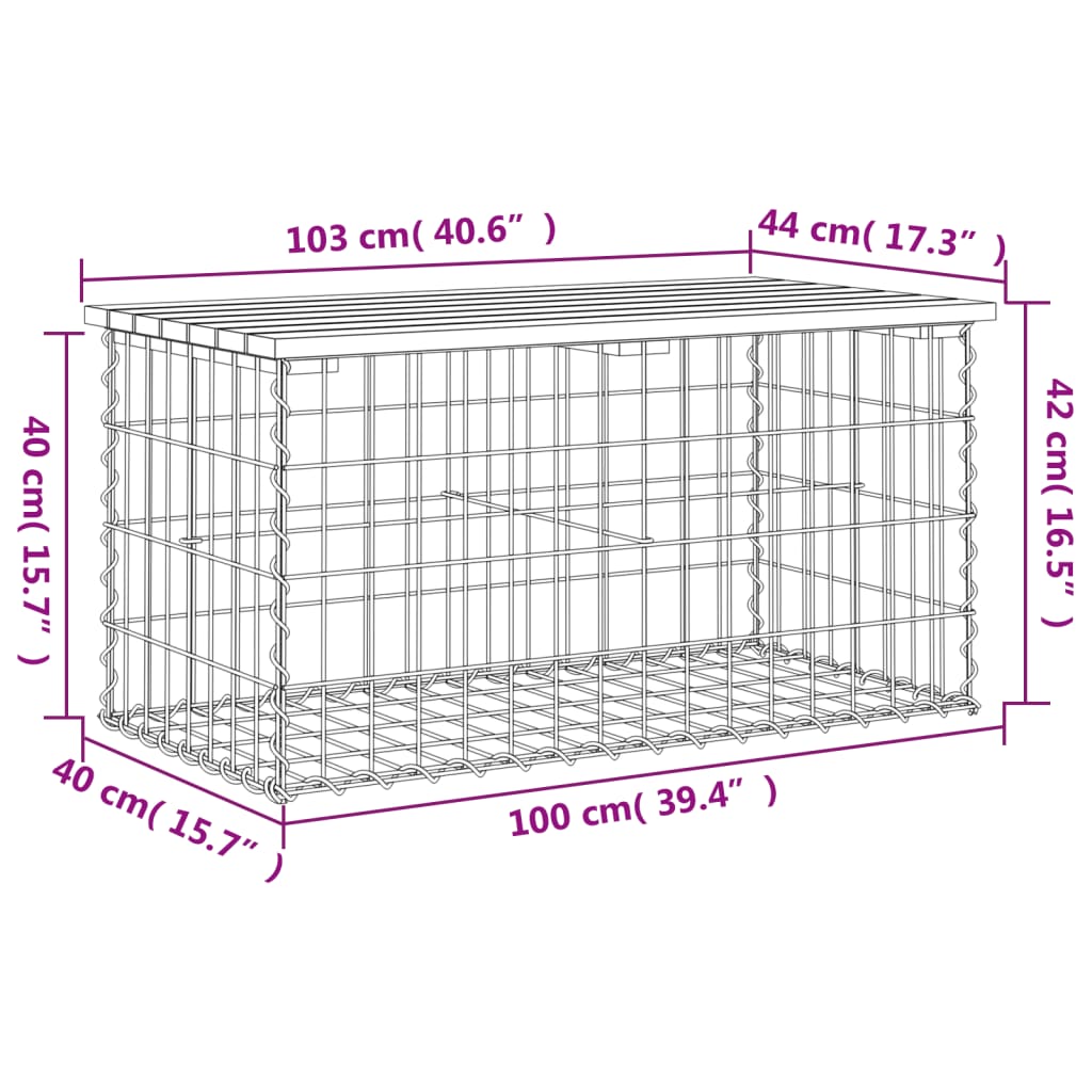 Vrtna klupa s gabionskim dizajnom 103 x 44 x 42 cm od borovine