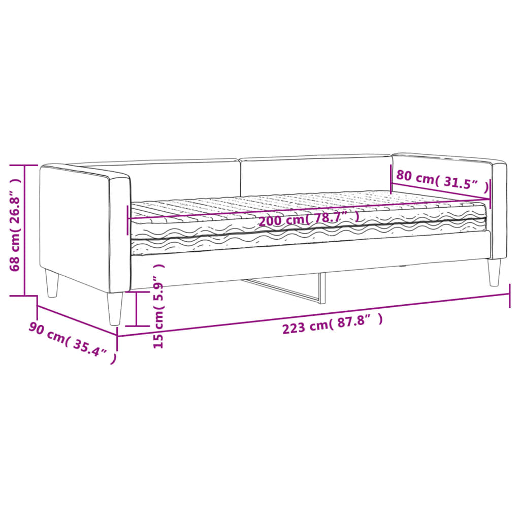 Dnevni krevet s madracem svjetlosivi 80 x 200 cm od tkanine