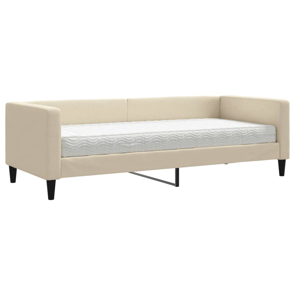 Dnevni krevet s madracem krem 80 x 200 cm od tkanine