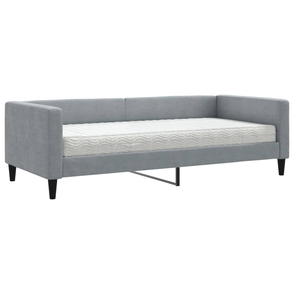Dnevni krevet s madracem svjetlosivi 90 x 200 cm od tkanine