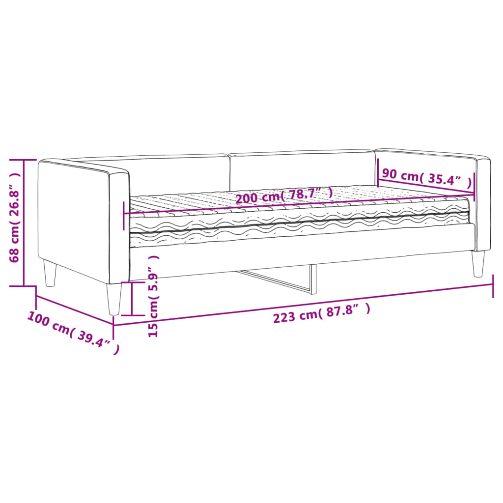 Dnevni krevet s madracem svjetlosivi 90 x 200 cm od tkanine