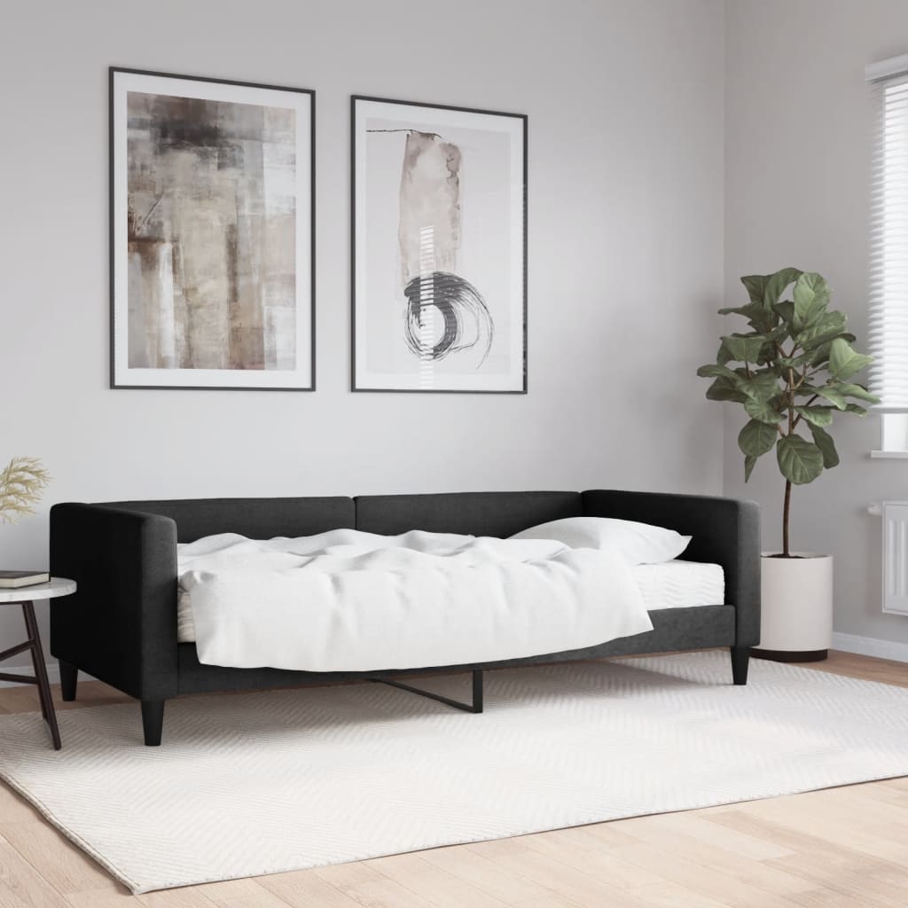Dnevni krevet s madracem crni 90 x 200 cm od tkanine