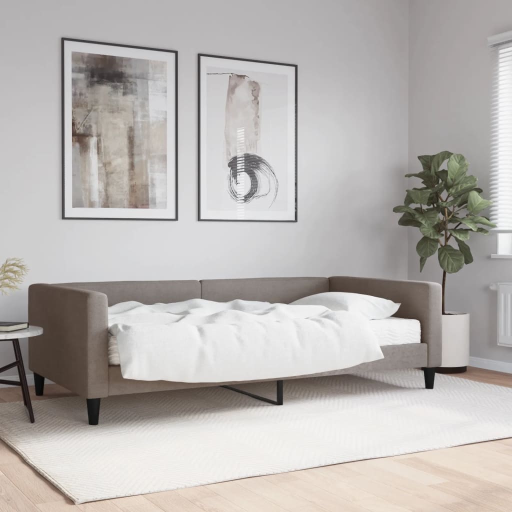 Dnevni krevet s madracem smeđesivi 100 x 200 cm od tkanine