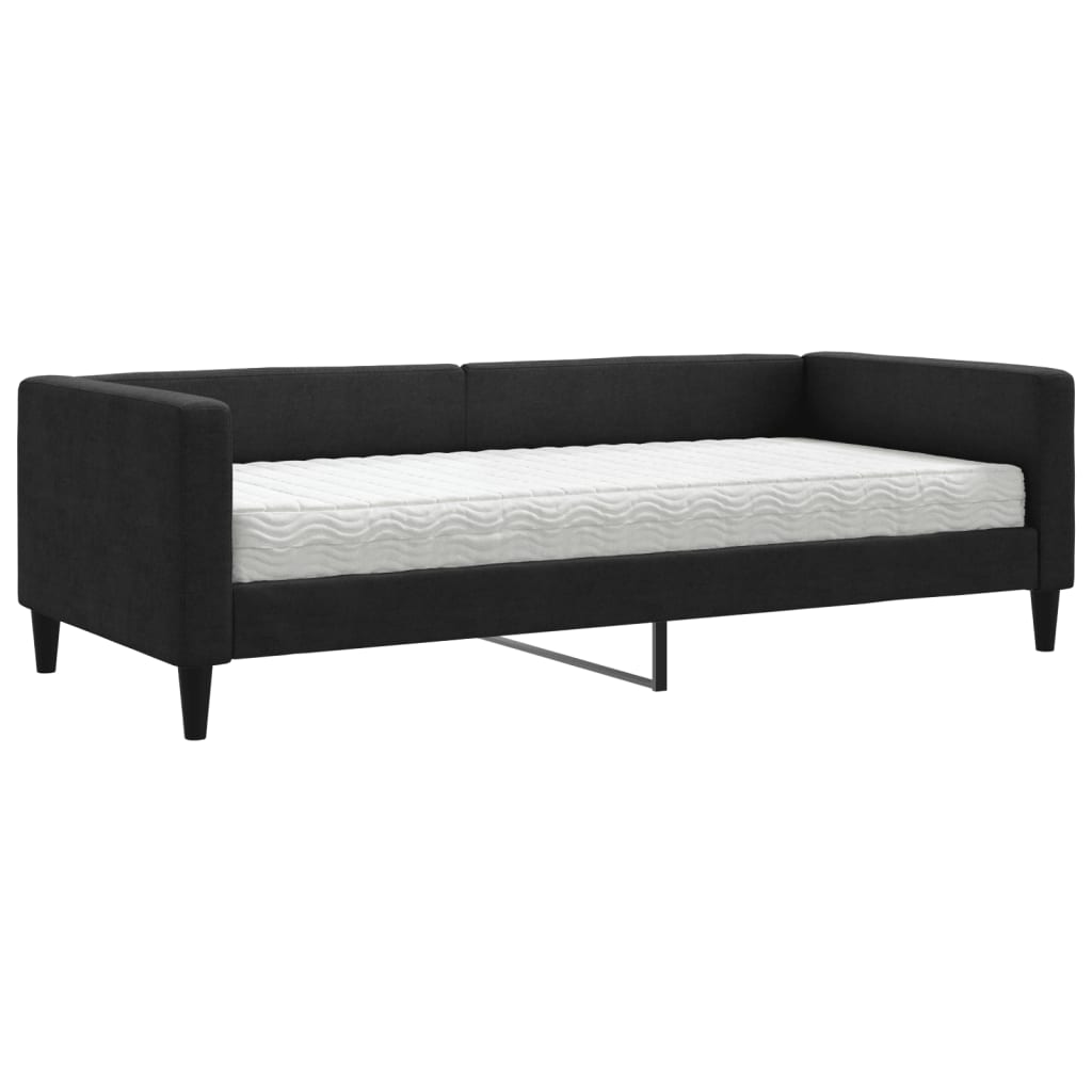 Dnevni krevet s madracem crni 90 x 190 cm od tkanine