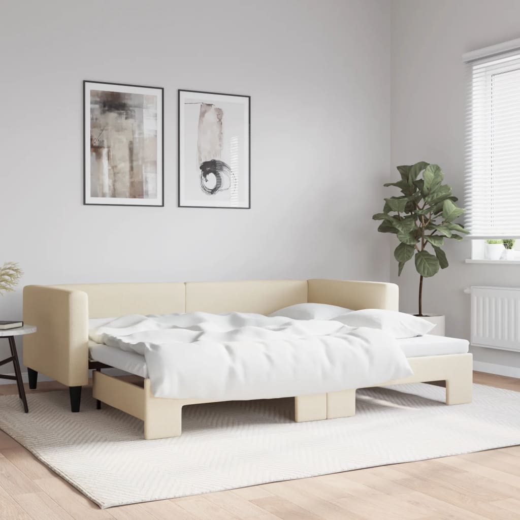 Dnevni krevet na razvlačenje krem 90 x 200 cm od tkanine
