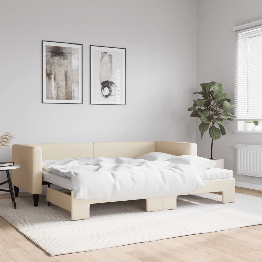 Dnevni krevet na razvlačenje krem 80 x 200 cm od tkanine