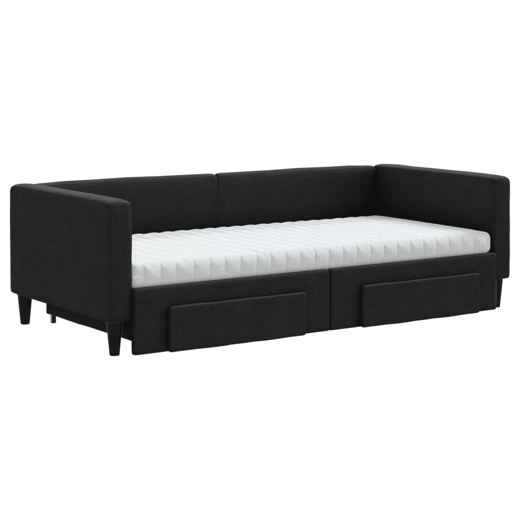 Dnevni krevet na razvlačenje s ladicama crni 90x200 cm tkanina