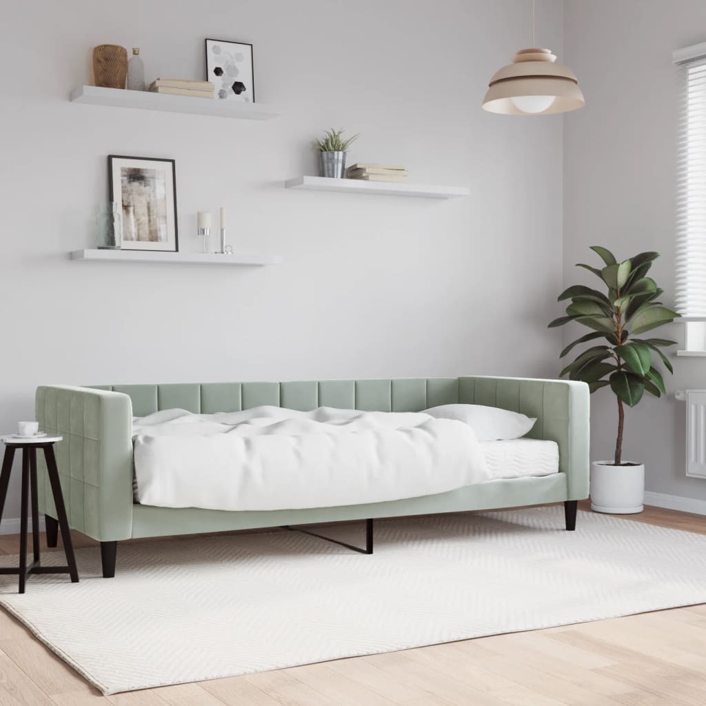 Dnevni krevet s madracem svjetlosivi 80 x 200 cm baršunasti