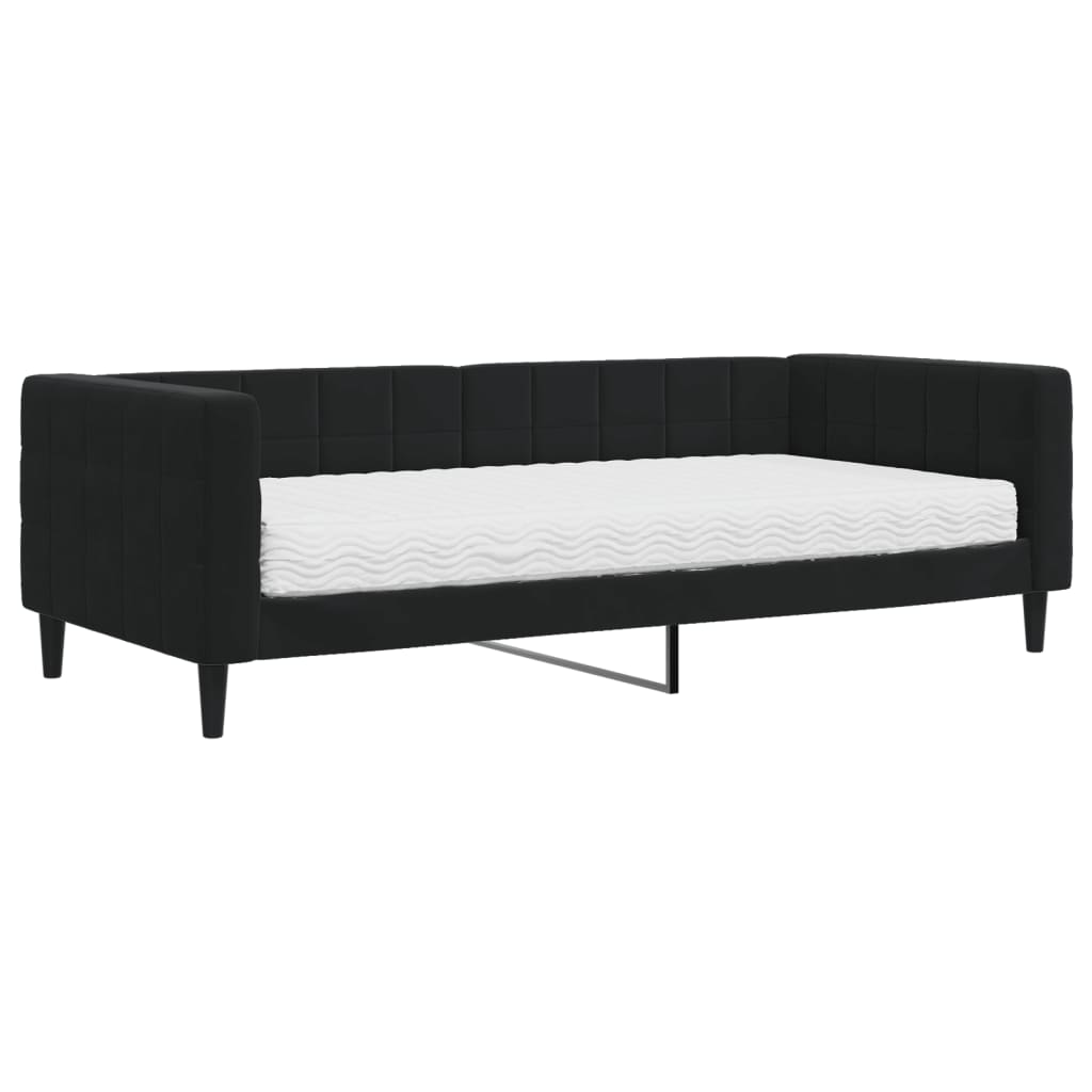 Dnevni krevet s madracem crni 90 x 200 cm baršunasti
