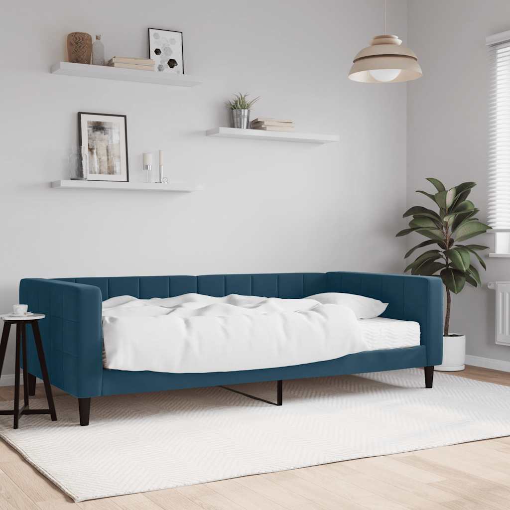 Dnevni krevet s madracem plavi 100 x 200 cm baršunasti