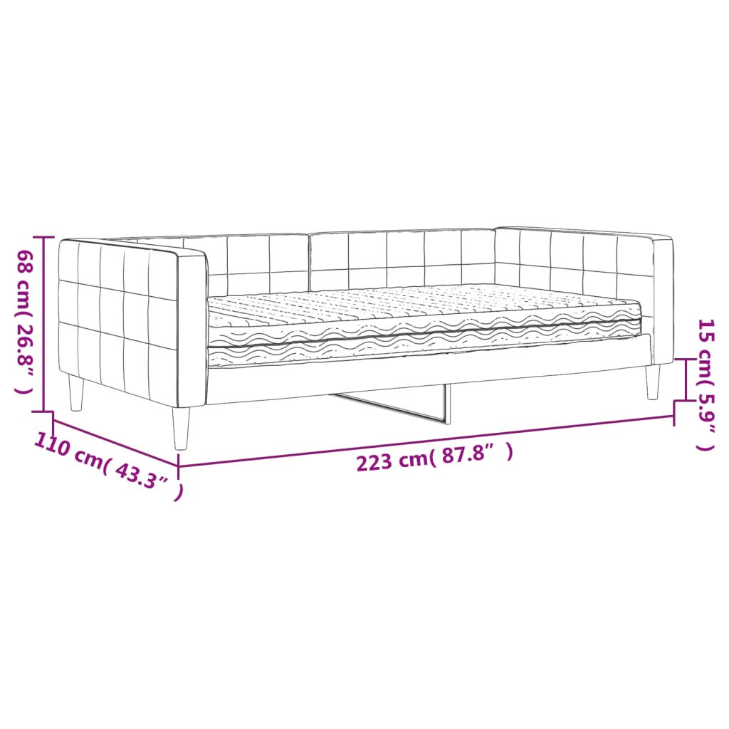 Dnevni krevet s madracem svjetlosivi 100 x 200 cm baršunasti