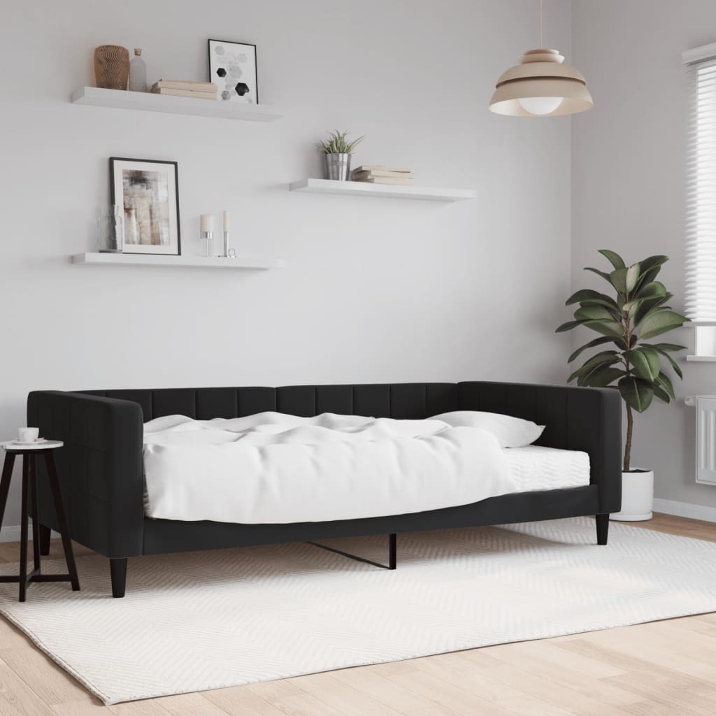 Dnevni krevet s madracem crni 100 x 200 cm baršunasti