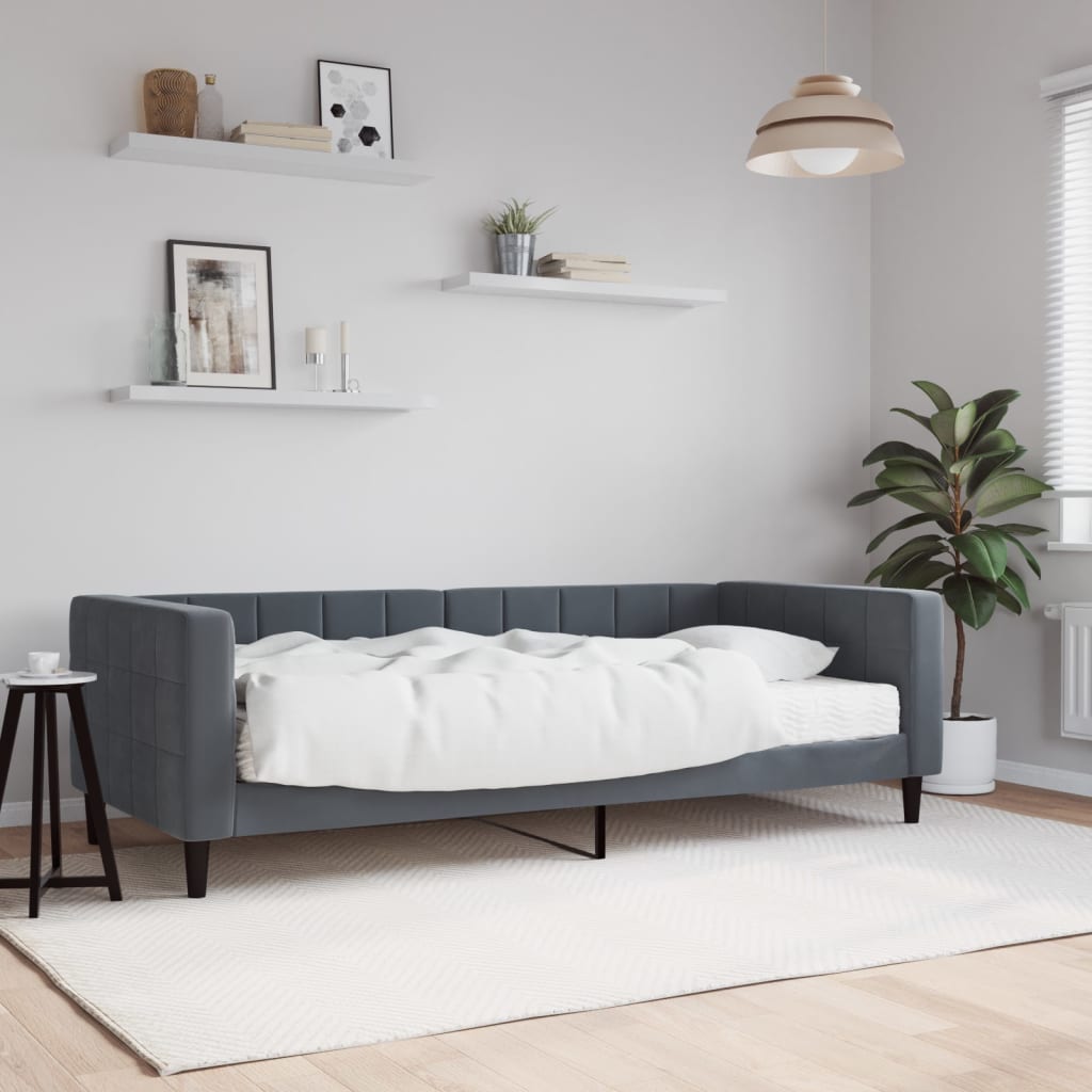 Dnevni krevet s madracem tamno sivi 90x190 cm baršun