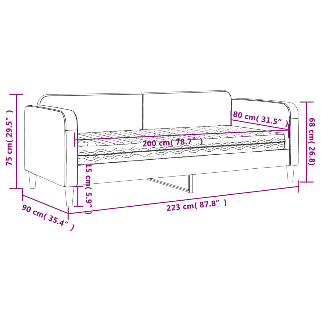 Dnevni krevet s madracem crni 80 x 200 cm od tkanine