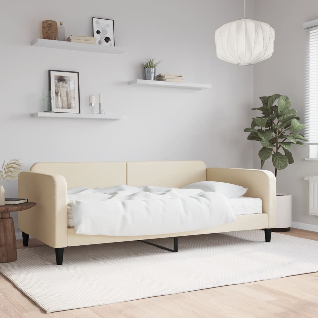 Dnevni krevet s madracem krem 80 x 200 cm od tkanine