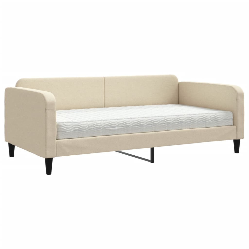 Dnevni krevet s madracem krem 100 x 200 cm od tkanine