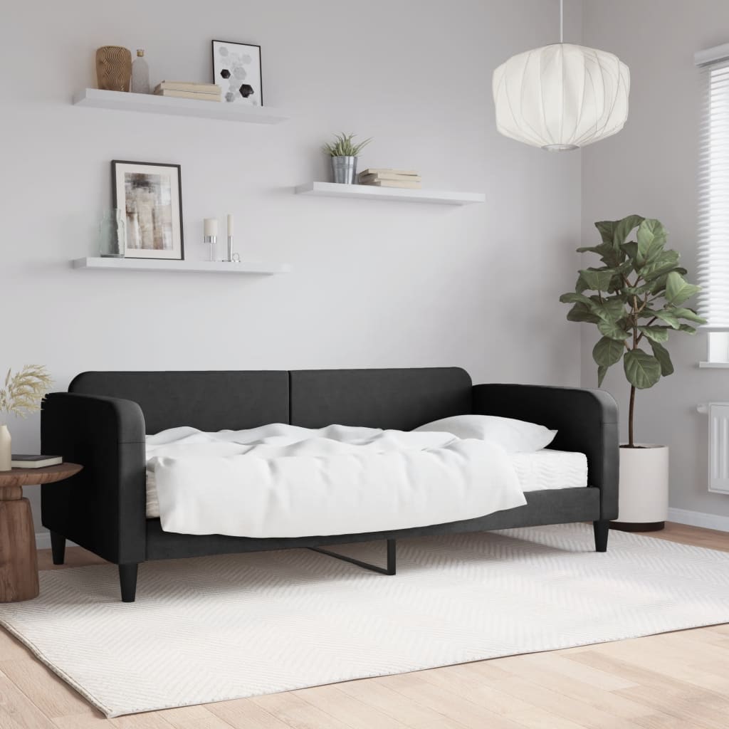 Dnevni krevet s madracem crni 90 x 190 cm od tkanine