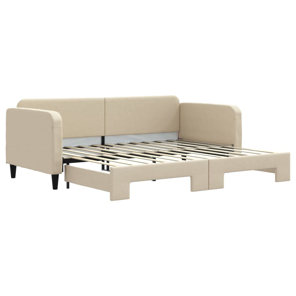 Dnevni krevet na razvlačenje krem 90 x 200 cm od tkanine