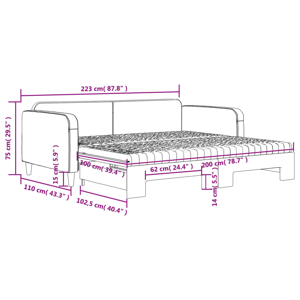 Dnevni krevet na razvlačenje krem 100 x 200 cm od tkanine