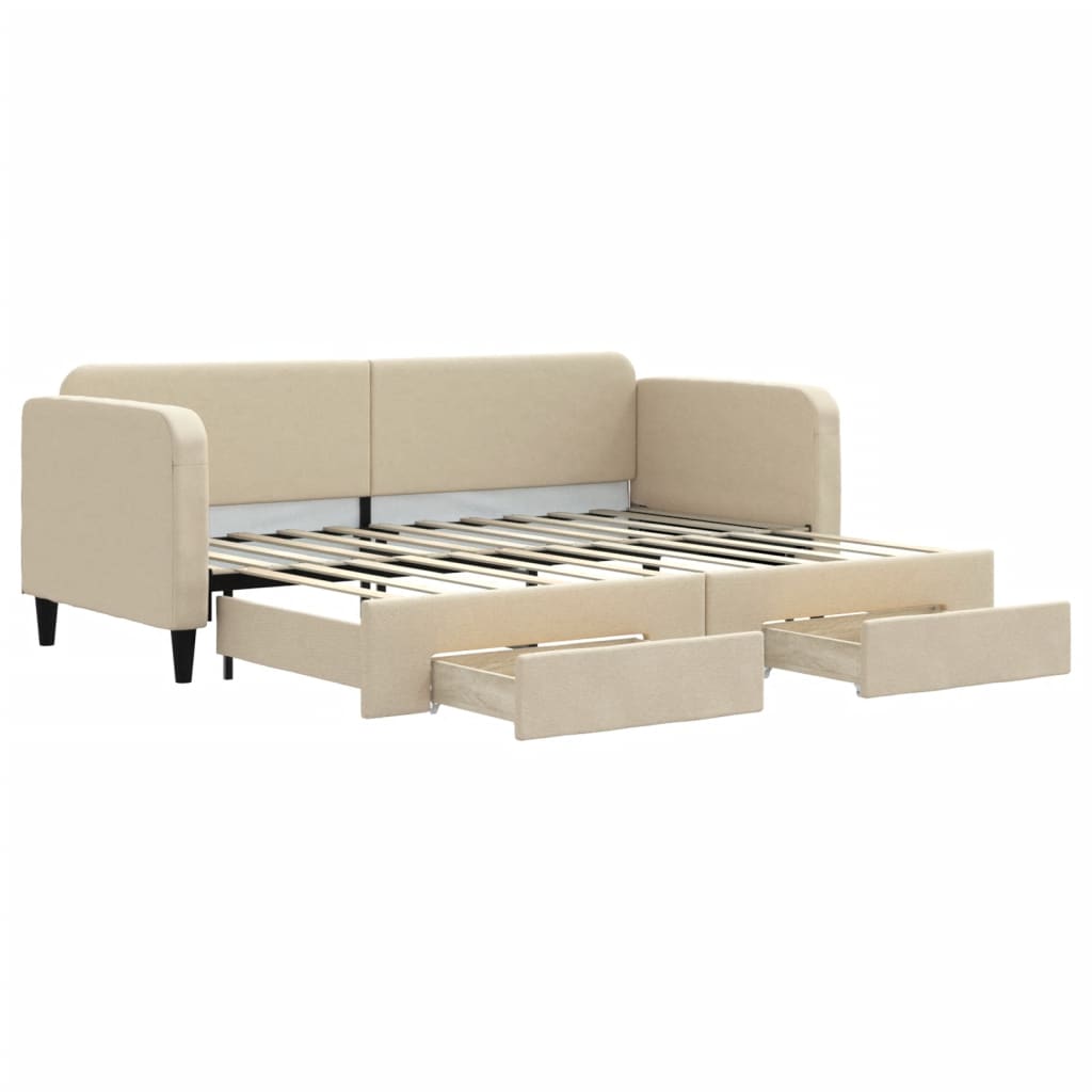 Dnevni krevet na razvlačenje s ladicama krem 80x200 cm tkanina