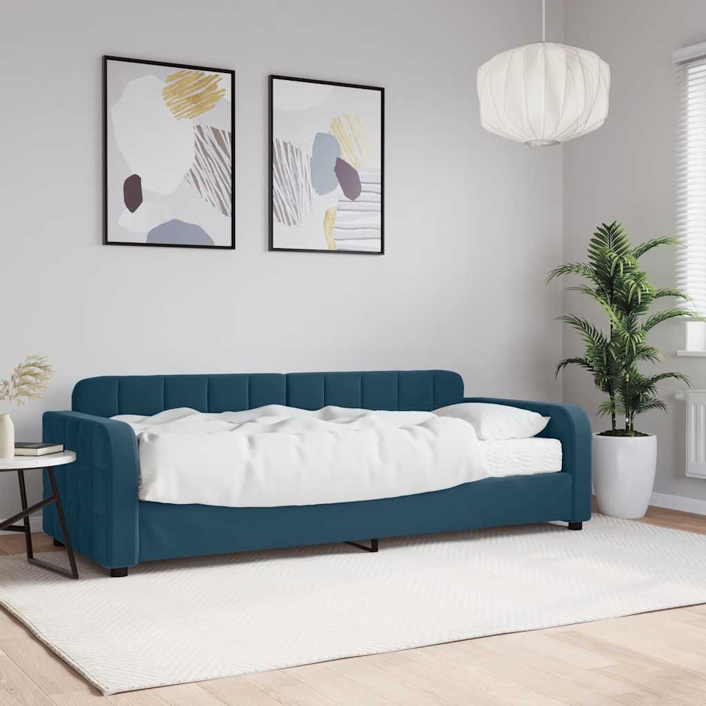 Dnevni krevet s madracem plavi 80 x 200 cm baršunasti