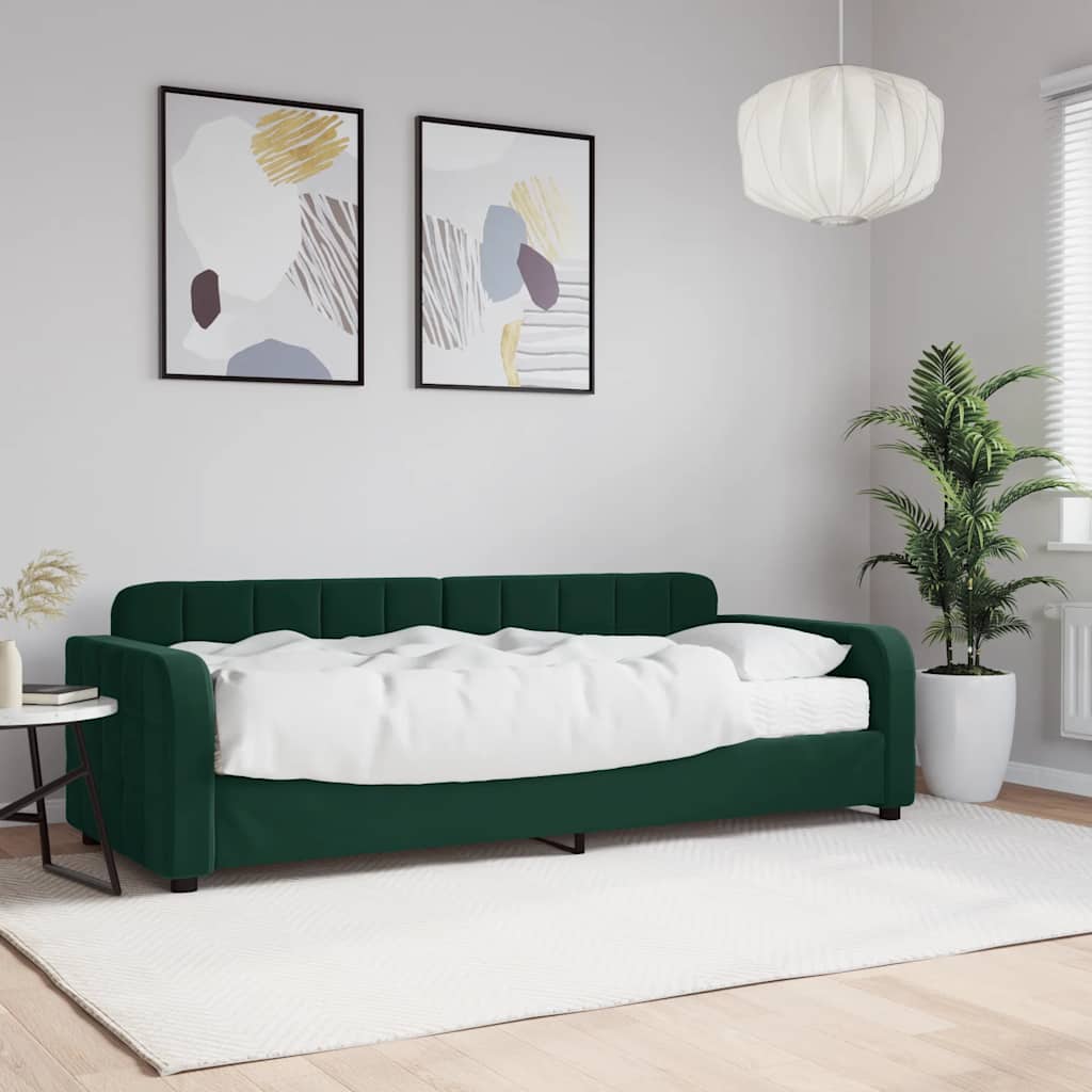 Dnevni krevet s madracem tamnozeleni 80 x 200 cm baršunasti