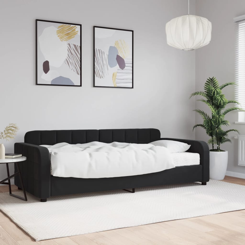 Dnevni krevet s madracem crni 90 x 200 cm baršunasti