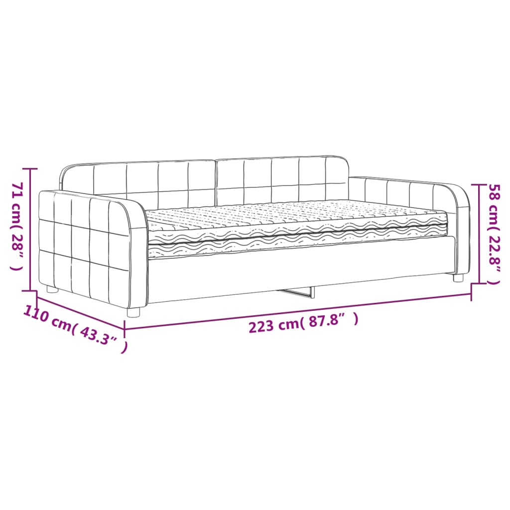 Dnevni krevet s madracem svjetlosivi 100 x 200 cm baršunasti