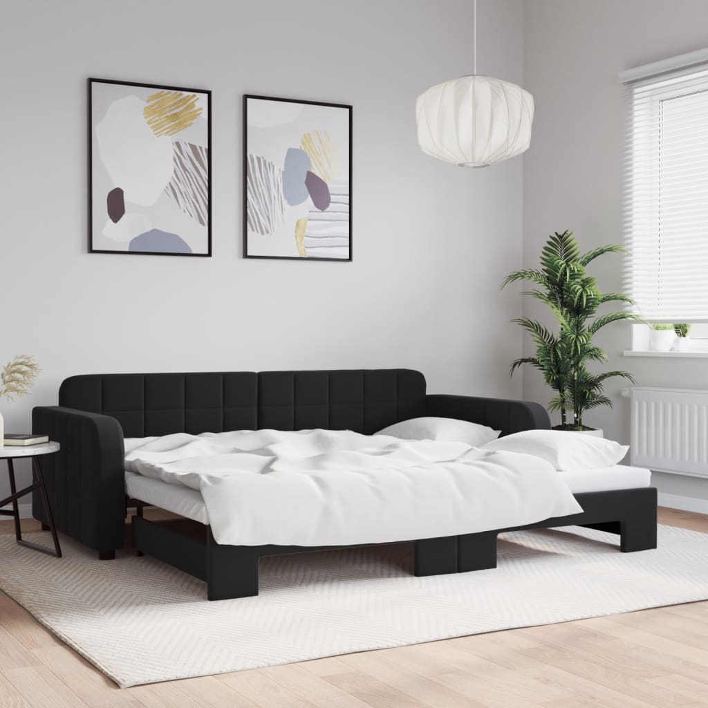 Dnevni krevet na razvlačenje crni 90 x 190 cm baršunasti
