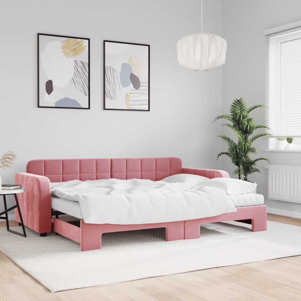 Dnevni krevet na razvlačenje ružičasti 80 x 200 cm baršunasti