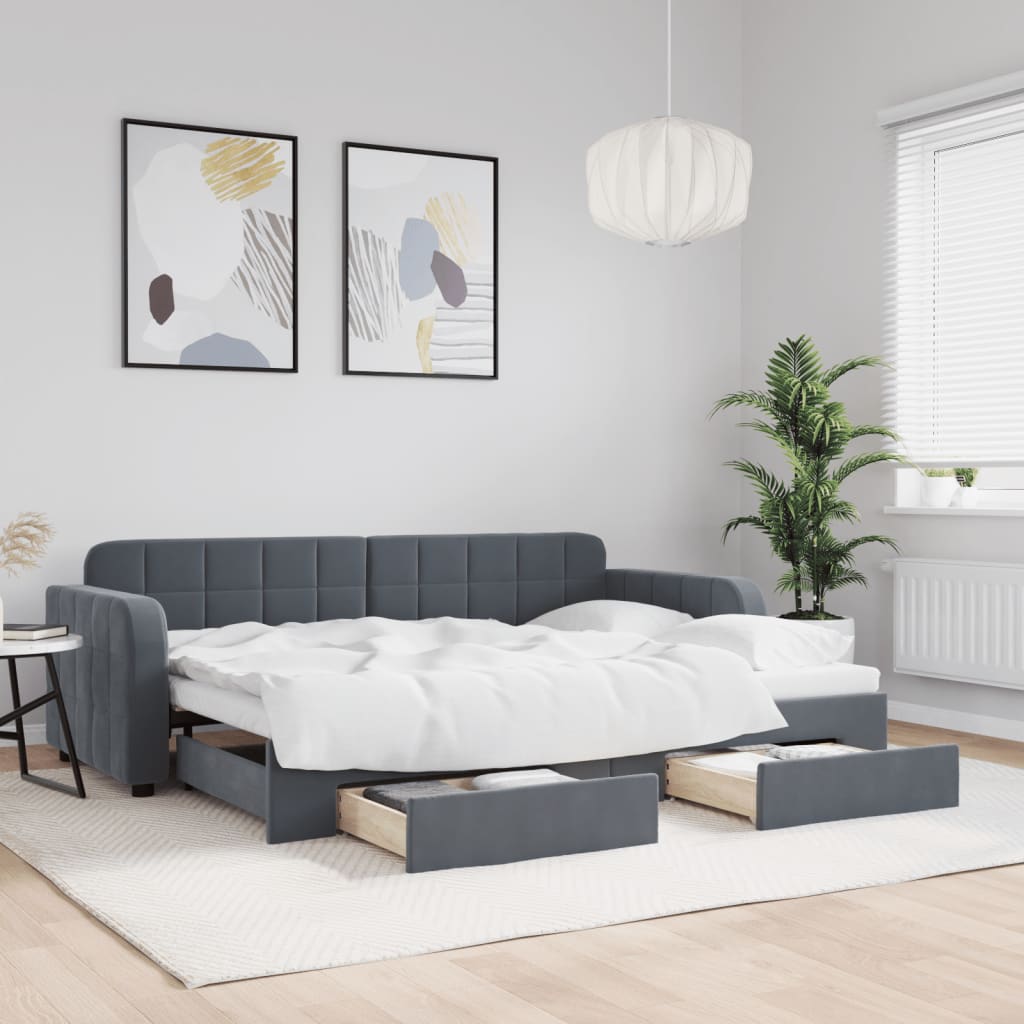 Dnevni krevet na razvlačenje i ladice tamnosivi 80x200 cm